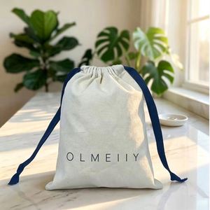 Pochette en toile de coton naturel avec cordon de serrage, logo personnalisé, pour bijoux de mariage, cadeaux de thé, vente en gros, sac de rangement et d'emballage - Product Image 1