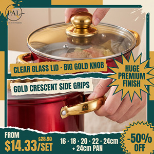 Kleurrijke 12-delige kookset wijnrood roze oranje blauw geel gouden handgrepen glazen deksel inductie gasfornuis huis keuken gezin - Product Image 6