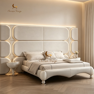 <b>LED</b> Decor Wall Soft Curved Frame Villa Bedroom Custom Premium Home Furnishing Set Luxury Designer Upholstered <b>Bed</b> - Product Image 3