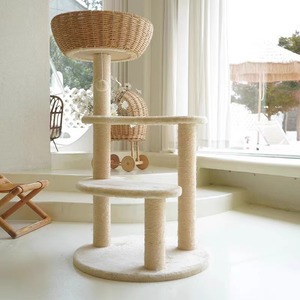 Minimalist <b>Cat</b> Tree with Sisal Wrapped Posts and Woven Basket <b>Top</b> for Indoor <b>Cats</b> - Product Image 3