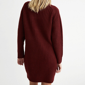 Robe pull <span class=keywords><strong>col</strong></span> <span class=keywords><strong>roulé</strong></span> élégante pour <span class=keywords><strong>femme</strong></span>, manches longues, longueur midi, texture géométrique losanges, tricot côtelé, coupe droite moulante - Product Image 4
