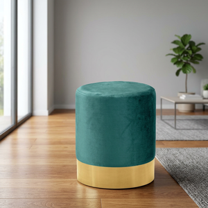 Eco-Friendly Gold Metal Base Green Velvet Pouf Ottoman <b>Stool</b> for Baptism - Product Image 3