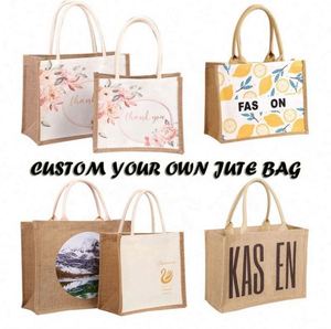 Wholesale Custom Eco-Friendly <b>Tote</b> Bags with Logo Natural Jute Material with Handle for Shopping Oem Options - Product Image 4