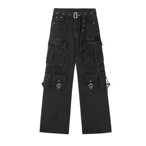 Nouveau <span class=keywords><strong>pantalon</strong></span> salopette <span class=keywords><strong>noir</strong></span> multi-poches <span class=keywords><strong>taille</strong></span> mi-<span class=keywords><strong>haute</strong></span> style américain pour hommes et femmes, coupe ample et jambe <span class=keywords><strong>large</strong></span> - Product Image 5