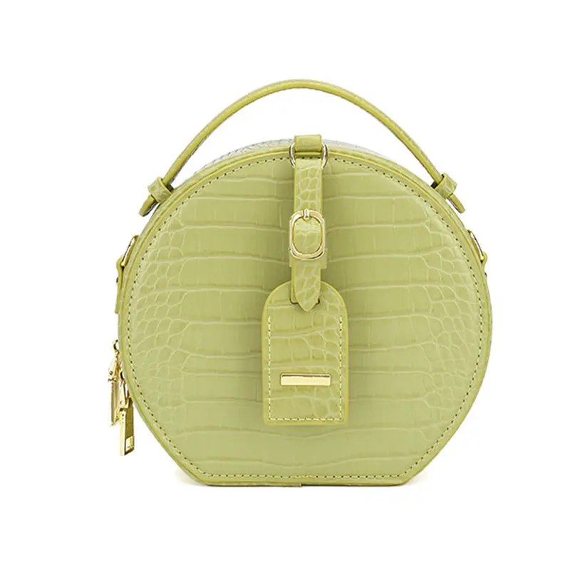 Modern style Avocado green alligator apple peel skin leather vegan leather round bag shoulder bag with luggage tag for women