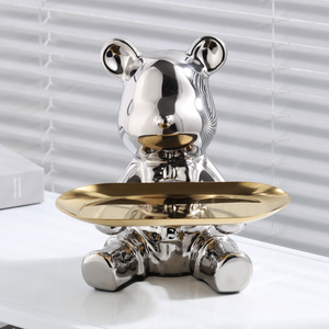 Plateau en céramique <span class=keywords><strong>blanche</strong></span> émaillée en forme d'ours, porte-clés, décoration de meuble TV, décoration de bureau, fait main, Art déco <span class=keywords><strong>moderne</strong></span>, Saint-Valentin/Noël - Product Image 1