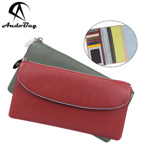 Portefeuille long en cuir de vache véritable AndoBag pour femmes, couleur unie simple, porte-monnaie, porte-cartes décontracté 1503 - Product Image 1