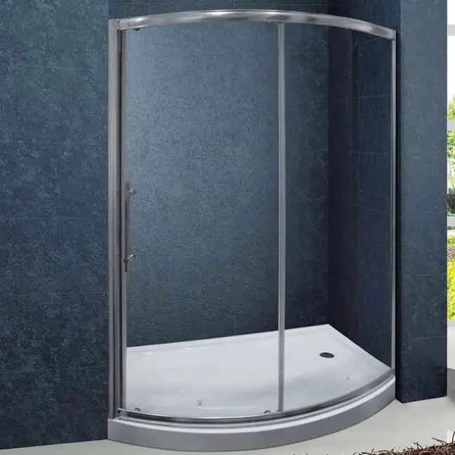 Porte de douche coulissante en verre trempé courbe avec socle en alliage d'aluminium avec cadre pour salle de bain