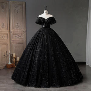 open lace back dress Black A-line Chic Princess Elegant Stylish Long Women Evening Prom Dre –  bridalsew main image 0