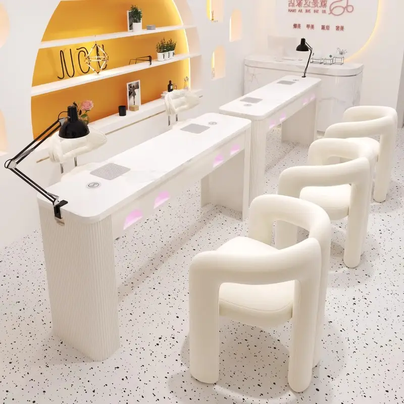 Luxury Modern Design Metal Nail Tech Desk Table Salon Manicure Furniture Double Manicure Nail Table For Beauty Salons