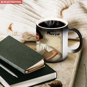 Mug vierge 11oz en céramique noire givrée, sensible à la chaleur, avec motif infirmière et peinture 2D à plat - Product Image 3
