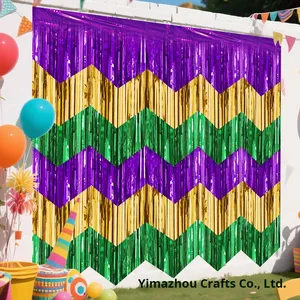 Karnevalsfestbanner Girlande Lila Gold Grün Wellenmuster PET für Innenbereich Vorhang Flagge New Orleans Party Hintergrund Neuheit Heißer Verkauf - Product Image 3