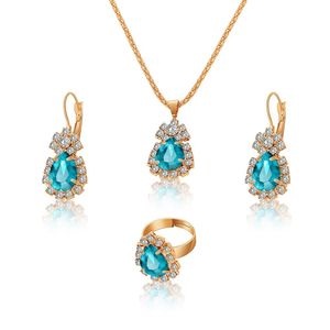 2024 mode vente délicate goutte d'eau strass collier boucles d'oreilles <span class=keywords><strong>bague</strong></span> ensemble <span class=keywords><strong>de</strong></span> bijoux - Product Image 1