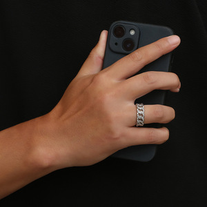 Fashion <b>Rings</b> <b>Titanium</b> Steel Cuban Chain Diamond <b>Ring</b> Pave Setting Unisex Party Jewelry Gold Silver Black - Product Image 4