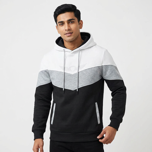 Sudaderas con capucha de algodón mezclado de talla grande con media cremallera, colorblock blanco y negro, estampado digital de invierno para hombre, al por mayor - Product Image 1