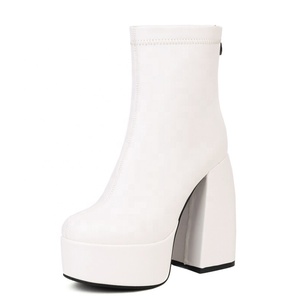 High Block <b>Heels</b> Big Size 48 Women Short Platform Ankle Boots <b>Round</b> <b>Toe</b> Spring Autumn High-Heeled Wide Fit Shoes - Product Image 4