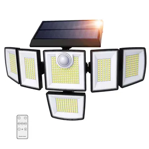 Vente chaude capteur de mouvement sans fil étanche grand angle 6 têtes télécommande extérieure alimenté solaire led projecteur extérieur