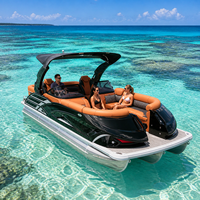 Bateau ponton de sport en aluminium personnalisé avec logo et nom, directement de l'usine, 22 pieds, blanc et bleu, 200 CV, 12 personnes, soudé, pour la course et la pêche rapide