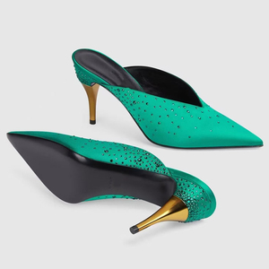 Zapatos de Tacón Alto Dorados de Seda para Mujer con Logotipo Personalizado, Tacones de Aguja con Punta Puntiaguda para Verano, Zapatos de Vestir con Diamantes Brillantes - Product Image 6