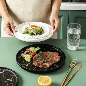 Plato Redondo de Cerámica con Diseño de Mármol, Ecológico, Libre de Plomo, Seguro, Personalizable con Logotipo, para Hotel, <span class=keywords><strong>Restaurante</strong></span>, Vajilla, Blanco y Negro - Product Image 3