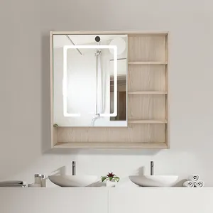 Miroir de courtoisie de salle de bain à LED pour mur Miroir de salle de bain élégant à mémoire intelligente Anti-buée Miroir de maquillage intelligent avec armoire