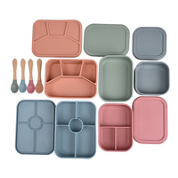 Boîte à lunch bento en silicone à 3 compartiments, hermétique, sans BPA, de qualité alimentaire, personnalisable avec logo, pour la préparation des repas et le stockage des aliments pour enfants