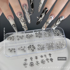 Ensemble de 12 breloques en métal en forme de cœur et de croix pour ongles, accessoires de bijoux pour nail art DIY, pour manucure professionnelle - Product Image 1