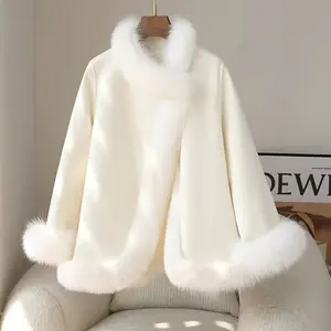 New Arrival Custom Size Winter Coat Ladies Real Fur Trim Wool Cashmere Coat With One Snap Button