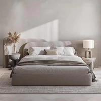 Modernes Gebogenes Wellen-Kopfteil Gepolstertes Bett King/Queen Size, Weicher Stoff Luxuriöses Schlafzimmermöbel