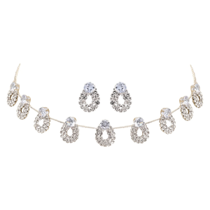 Ensemble de collier et de boucles d'oreilles pendantes en argent plaqué argent pour femmes avec zircone cubique de haute qualité, bijoux en diamant américain - Product Image 2