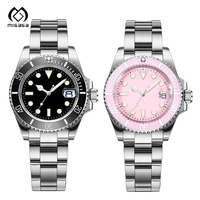 Montre pour femme personnalisée avec cadran rose, 40 mm, émail, mécanique automatique NH35, acier inoxydable, étanche 20 bars, montre de plongée