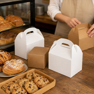 Caja de Papel Kraft Blanca Personalizada con Asa, Plegable, <span class=keywords><strong>para</strong></span> Comida <span class=keywords><strong>para</strong></span> Llevar, Pasteles, Panadería, Almuerzo, Regalos, OEM - Product Image 6