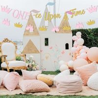 Dekorasi Ulang Tahun Pertama Bertema Putri, Spanduk Once Upon a Time, Perlengkapan Pesta Ulang Tahun Pertama Bertema Putri Warna Pink Emas