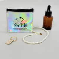 Tas Zipper PVC Holografik dengan Logo Custom, Kantong Plastik Pelangi Iridescent Laser untuk Kemasan Perhiasan Kalung Anting Kosmetik