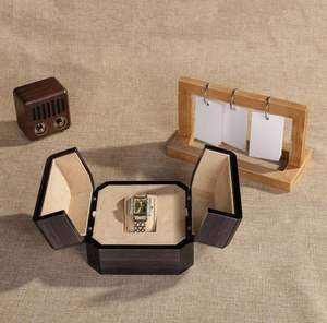 Reloj Rectangular de Cuero PU Negro Brillante de Alta Calidad, Regalo de Lujo, Caja de Madera Reciclable Ecológica de Doble Puerta Personalizada de la Marca DS - Product Image 5