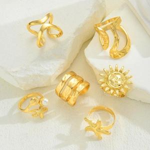 [Gorgeousxx] Conjunto de Anillos Dorados con Estrella de Mar Estilo Punk Vintage para Mujer, Anillos de Moda Bohemia, Joyería - Product Image 4