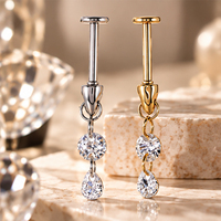 Boucles d'oreilles doubles CZ en forme de goutte d'eau en acier inoxydable 316L à dos plat pour femmes, pour piercing hélix, cartilage et lobe