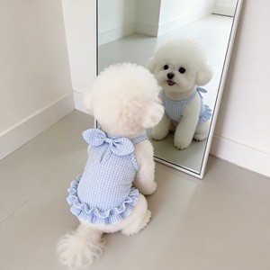 Robe d'été pour chat en fibre de polyester avec dentelle et motif à carreaux, style princesse, avec attache pour laisse pour chatons - Product Image 1