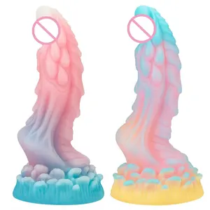 Nhà Máy Giá Glowing Mềm Silicone Uốn Mạnh Mẽ Hút Cup Quái Vật Động Vật Hậu Môn Dildo Đồ Chơi Tình Dục Cho Phụ Nữ