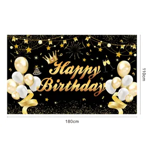 2022 Hotsale buon compleanno oro nero stampato appeso sfondo banner festa di compleanno sfondo decorazione set per fotografia