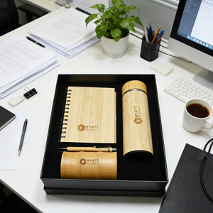 Hyatt Regency Bamboo Notebook Gift Set With Insulated Cup And Pen Personalized For Business Gifts - Product Image 1