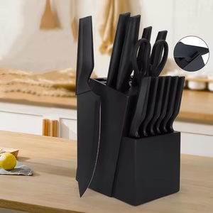 Ensemble de 14 couteaux de cuisine en acier inoxydable de haute qualité avec bloc à couteaux noir et aiguiseur pour couper - Product Image 5