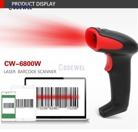 Lecteur de codes-barres portable sans fil 2,4 G à laser 1D longue portée avec 2 interfaces, en stock