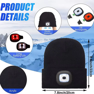 Gorro <span class=keywords><strong>de</strong></span> Invierno con Lámpara 2025 Nuevo Modelo Gorro Térmico <span class=keywords><strong>de</strong></span> Punto con Luz LED Recargable por USB Lavable con Luz Blanca y Roja - Product Image 3