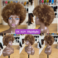 Perruque en cheveux humains brésiliens bouclés afro crépus avec frange, perruque courte et volumineuse de type pixie, fabriquée à la machine, pour femmes noires
