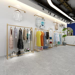 Espositore a isola moderno color oro per negozi <span class=keywords><strong>di</strong></span> <span class=keywords><strong>abbigliamento</strong></span>, appendiabiti per <span class=keywords><strong>abbigliamento</strong></span> trendy uomo e donna - Product Image 4