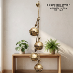 Carillon à vent Ghungroo Bell Straight de 28 pouces avec clochettes de 4 pouces, en laiton Jaut plaqué or et peint, Art populaire, Décoration d'intérieur - Product Image 4