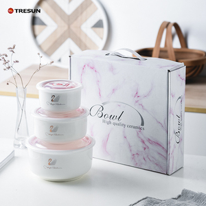 Juego de Regalo de Tres Piezas, Tazón de Cerámica con Diseño Floral, Tazón para Mantener la Frescura, Regalo Personalizado, Juego de Tazones para Conservar la Frescura - Product Image 5