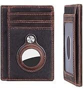 Dompet Kulit Tipis Ringkas untuk AirTag, Pemblokir RFID, Tempat Kartu Saku Depan, Dompet Mini untuk Perjalanan