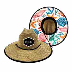 Wholesale High Quality Natural Grass Straw Cowboy <b>Hat</b> Custom Tropical Sun Protect Lifeguard Beach Straw <b>Hats</b> - Product Image 5